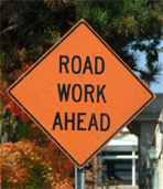 Road Work Ahead sign (c) FreeFoto.com